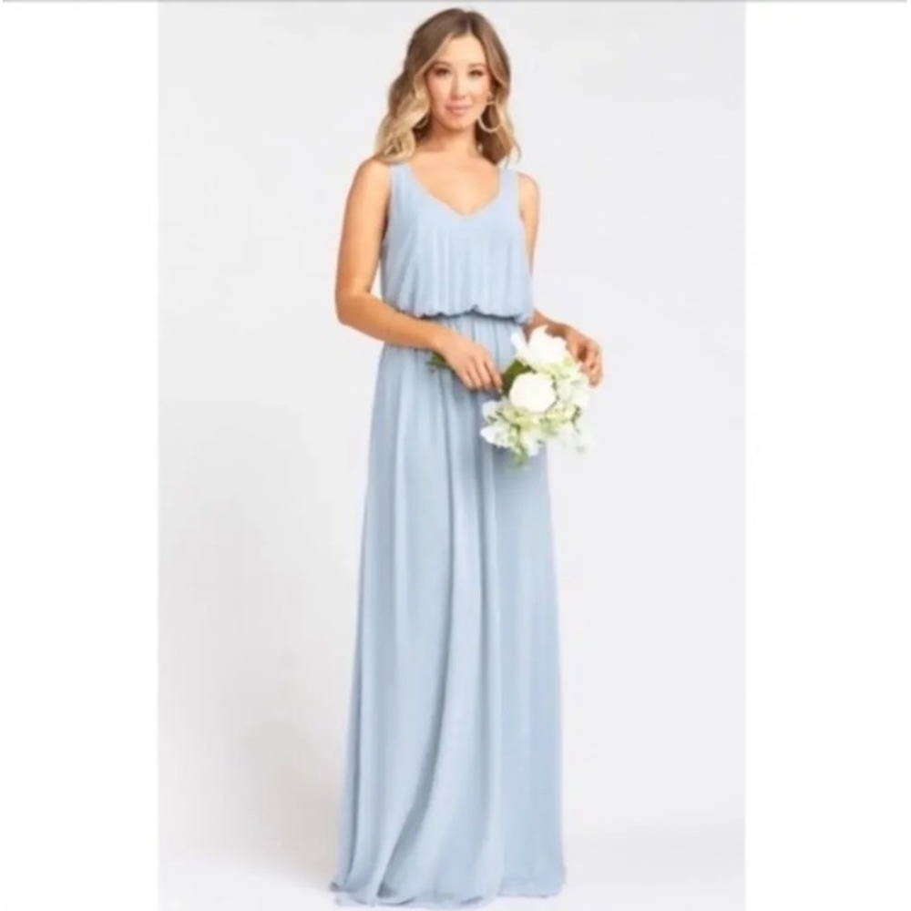 Show Me Your Mumu NWT Kendall Maxi Dress Steel Blue V-Neck Bridesmaid Gown Large